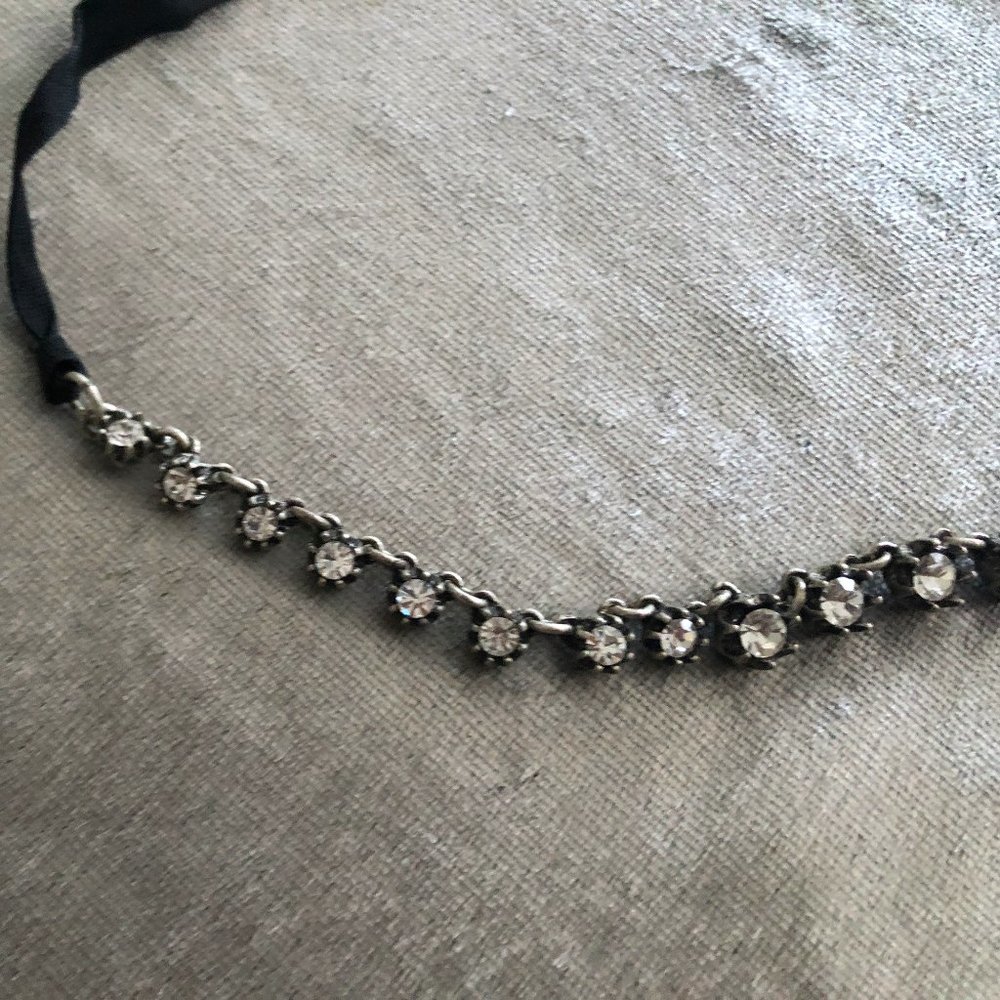 Black Ribbon & Rhinestone Necklace - Picture 6 of 7